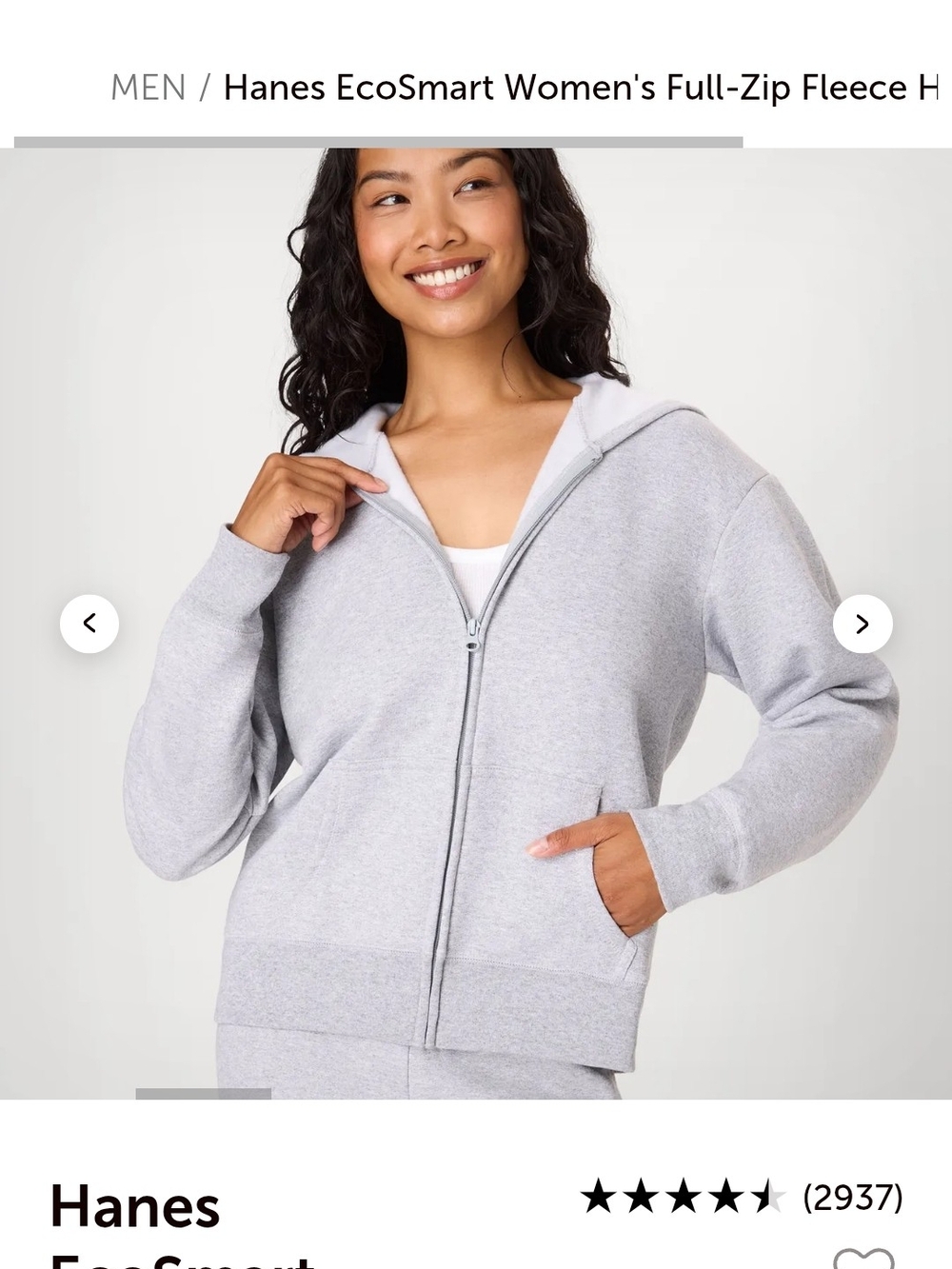 Hanes Women's L Full-Zip Hooded Sweatshirt - Heather Light Gray